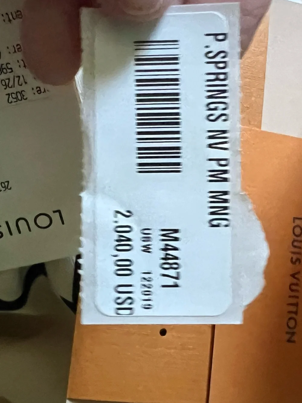 Louis Vuitton Orange and White Branded Box with Price Tag